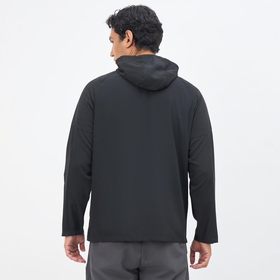 Men's Jet Black Hooded Athleisure Jacket, Black, large