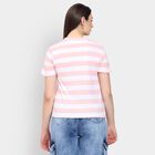 Ladies'  Stripes Round Neck T-Shirt, पीच, small