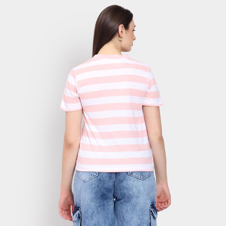 Ladies'  Stripes Round Neck T-Shirt, पीच, large