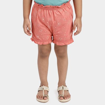 Girls' Peach Regular Fit Printed Bloomer Shorts