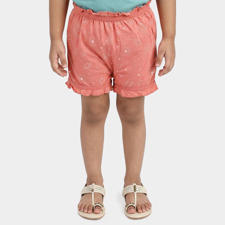 Girls' Peach Regular Fit Printed Bloomer Shorts, पीच, large