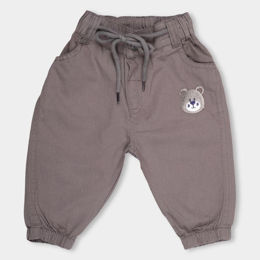 Infants' Muted Taupe Rib Waist Casual Trousers, Dark Grey, large image number null