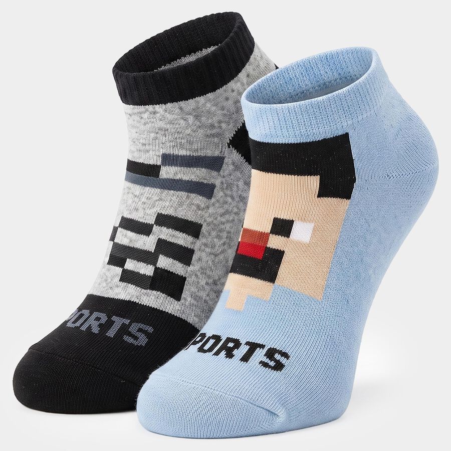 Boys' Ankle Length Pack of 2 Socks ( Grey, Blue ), Light Blue, large