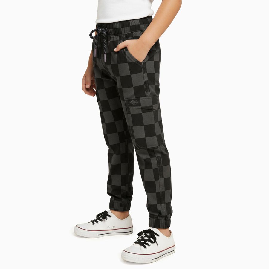 Boys' Black and Grey Checkered Jogger Trousers, काला, large image number null