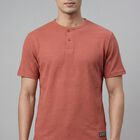 Men's Rust Henley Neck Casual T-Shirt, Rust, small