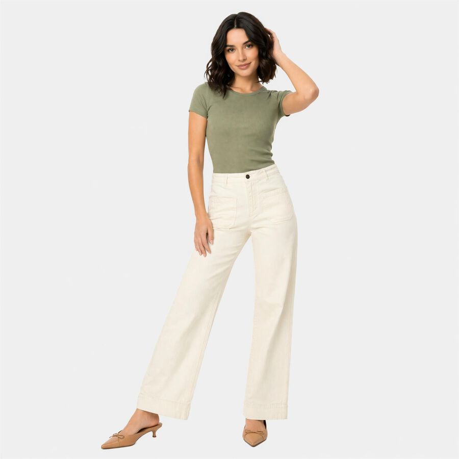 Women's White High-Rise Wide Leg Patch Pocket Trousers, सफ़ेद, large