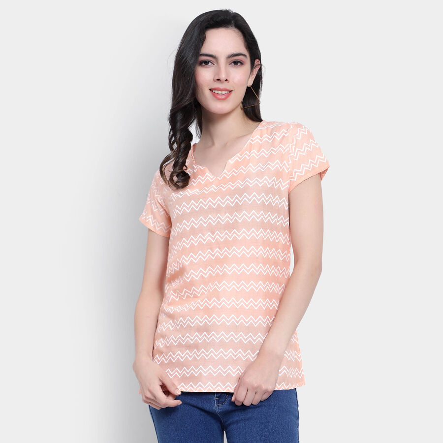All Over Print Short Sleeves Kurti, Peach, large image number null