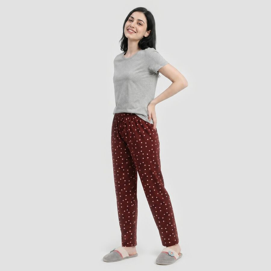Women's Maroon Straight Fit Floral Printed Pyjama, Maroon, large