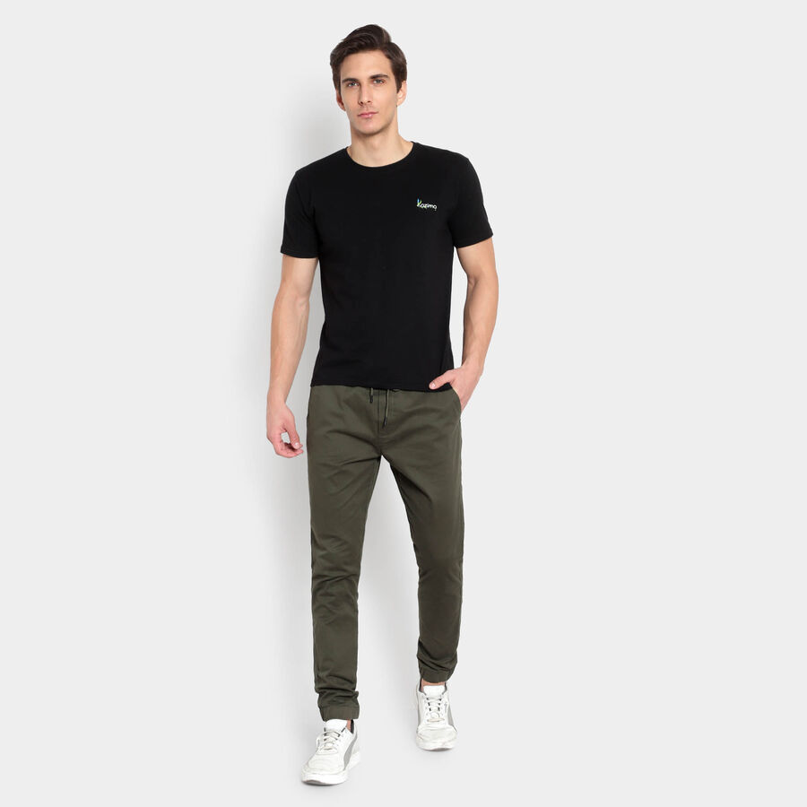 Solid Jogger Slim Fit Casual Trousers, Olive, large image number null