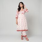 Women's Pink V-Neck Floral Printed Kurta, Light Pink, small