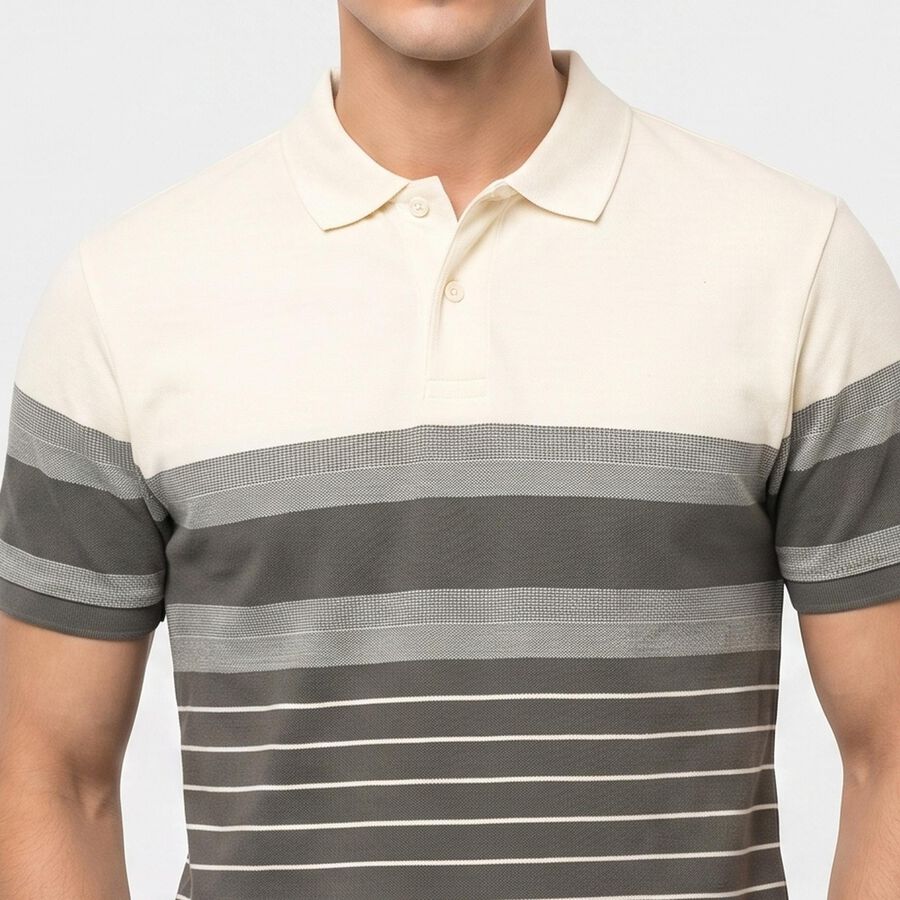 Men's Grey Collared Polo Half Sleeve T-Shirt, गहरा ग्रे, large