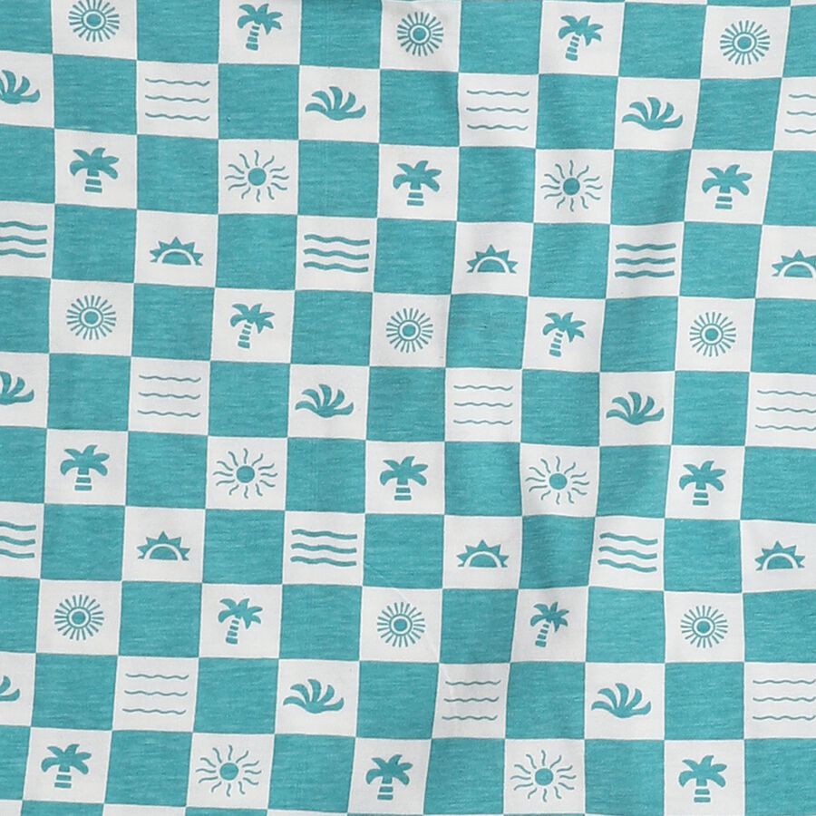 Boys Bright Aqua Blue Cotton Round Neck Geometric Night Suit, एक्वा, large image number null