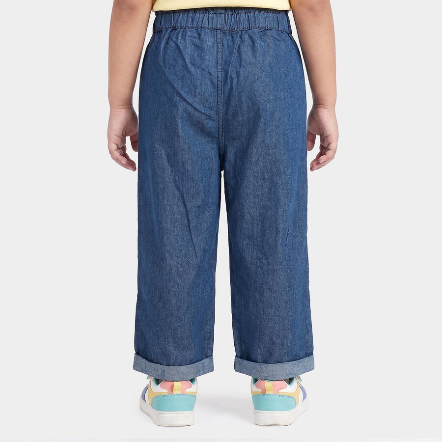 Girls Blue Wide Leg Embroidered Jeans, गहरा नीला, large