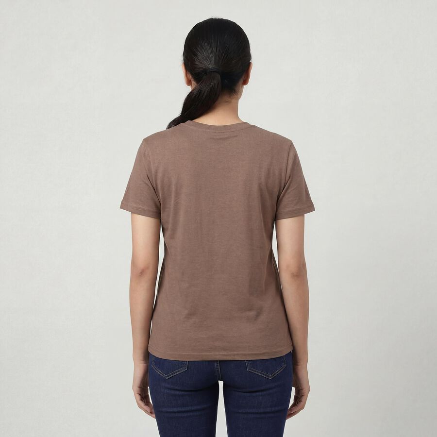 Women's Brown Round Neck Casual T-Shirt, Brown, large
