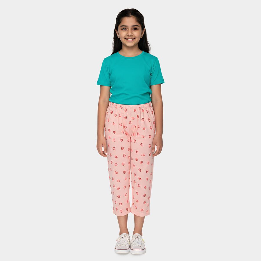 Girls Pink Straight Fit Printed Capri, गुलाबी, large