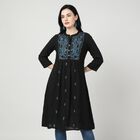 Women's Black Band Collar Embroidered Kurta, Black, small
