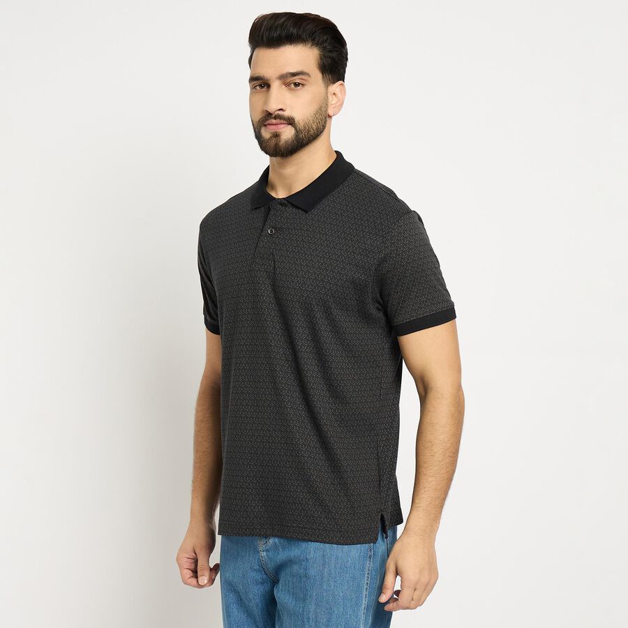 Men's 100% Cotton Collared Half Sleeves T-Shirt , काला, large image number null