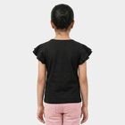 Girls Black Cotton Round Neck Regular T-Shirt, Black, small