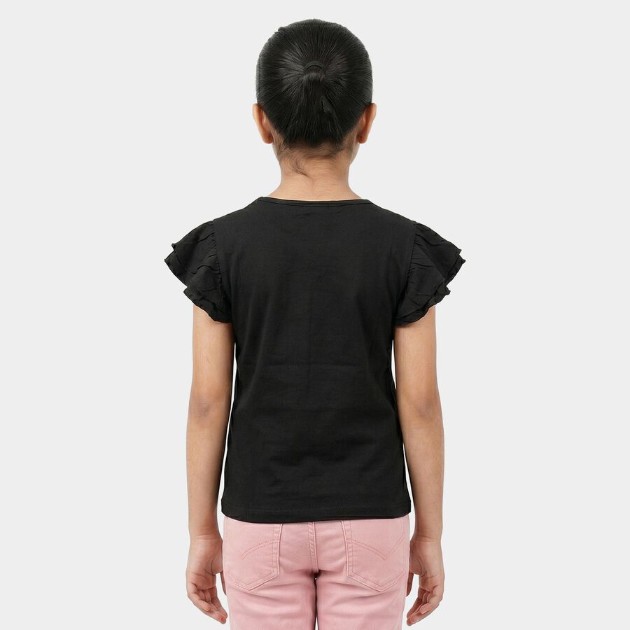 Girls Black Cotton Round Neck Regular T-Shirt, Black, large