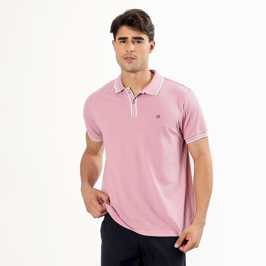 Men's Bright Pink Polo Collar Preppy T-Shirt, गुलाबी, large image number null