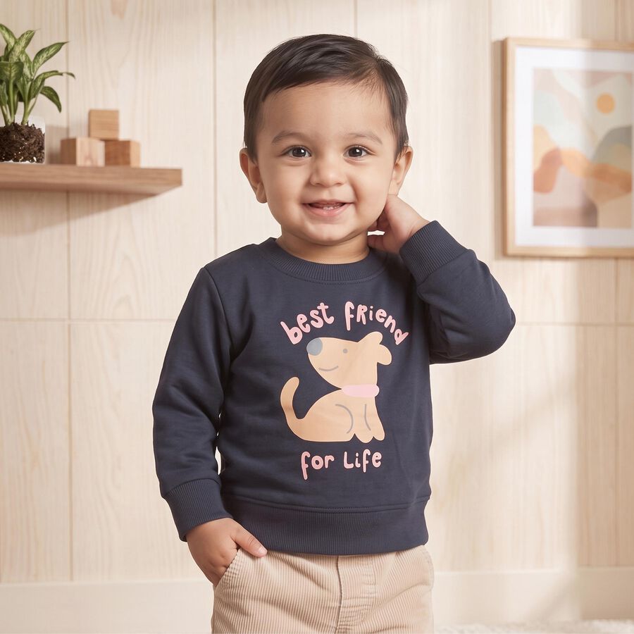 Infants' Navy Blue Round Neck Pullover Sweatshirt, Navy Blue, large