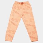 Girls Peach Regular Fit Text Printed Pyjama, पीच, small