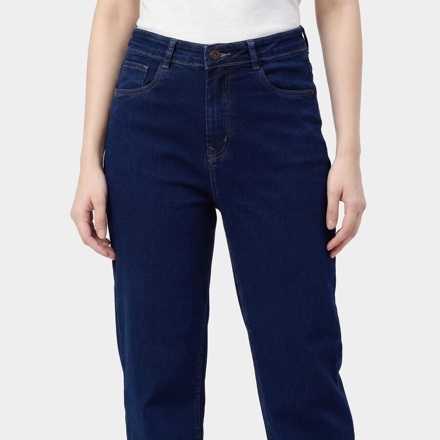 Women's Blue Skinny Fit Washed Jeans, Mid Blue, large