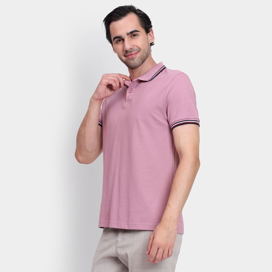 Men's Collared Half Sleeves T-Shirt, गुलाबी, large image number null