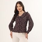 Women's Black Half Sleeve Classic Collar Textured Casual Shirt, Black, small