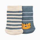 Infants Muted Teal and Cream Regular Fit Striped and Embroidered Socks Pack of 2, टील ब्लू, small image number null