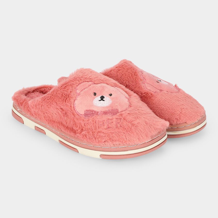 Women's Peach Slip-On Winter Slippers, पीच, large