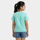 Girls Blue Round Neck Casual T-Shirt, एक्वा, small