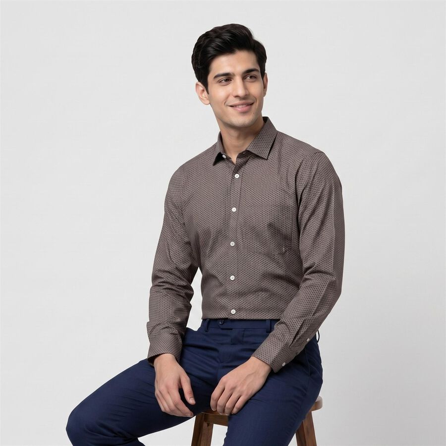 Men's Brown Formal Shirt, Brown, large