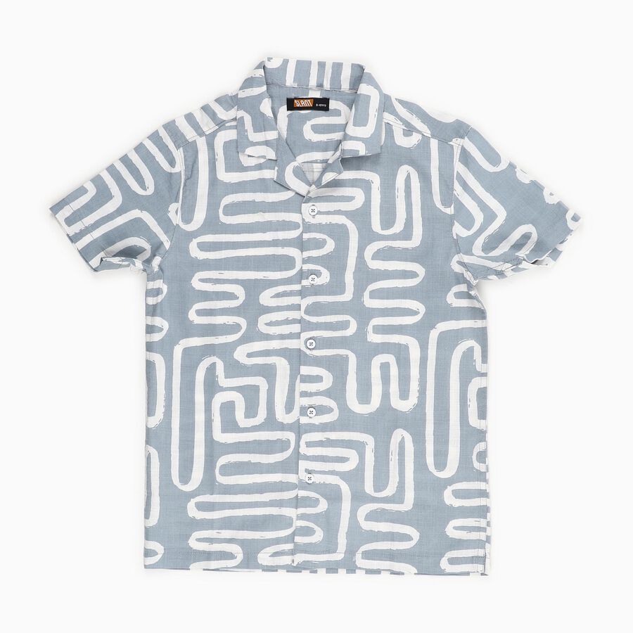 Boys Light Grey Cotton Half Sleeve Cuban Collar Casual Shirt, Light Grey, large image number null