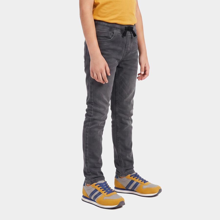 Boys Charcoal Slim Fit Washed Jeans, गहरा ग्रे, large