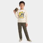 Boys' Beige Crew Neck Graphic Print Sweatshirt, गहरा पीला, small