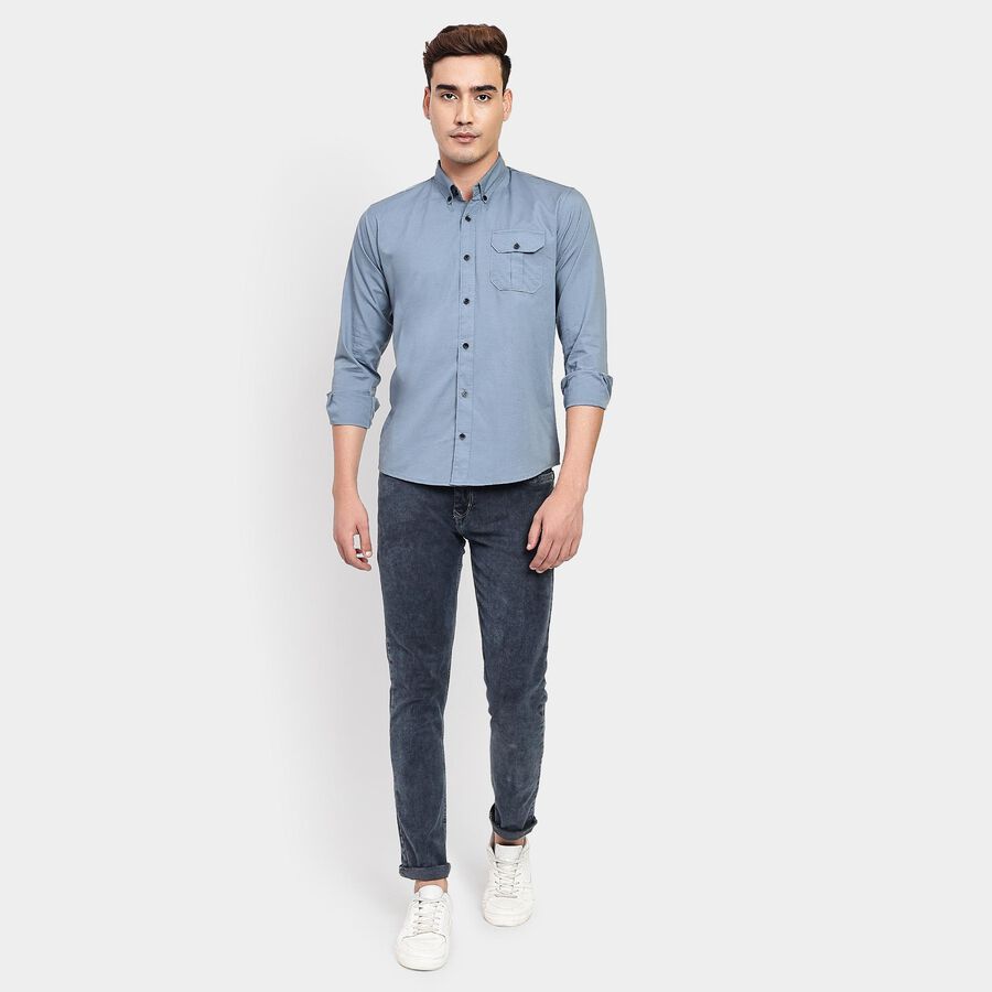 Men's 100% Cotton Casual Shirt, Mid Blue, large image number null