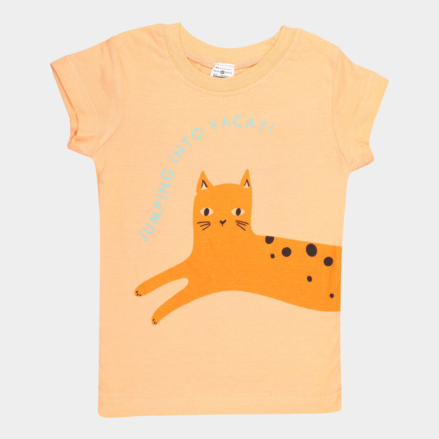 Girls Cotton T-Shirt, Peach, large image number null