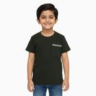 Boys Dark Olive Green Crew Neck Casual Half Sleeve T-Shirt, Olive, small