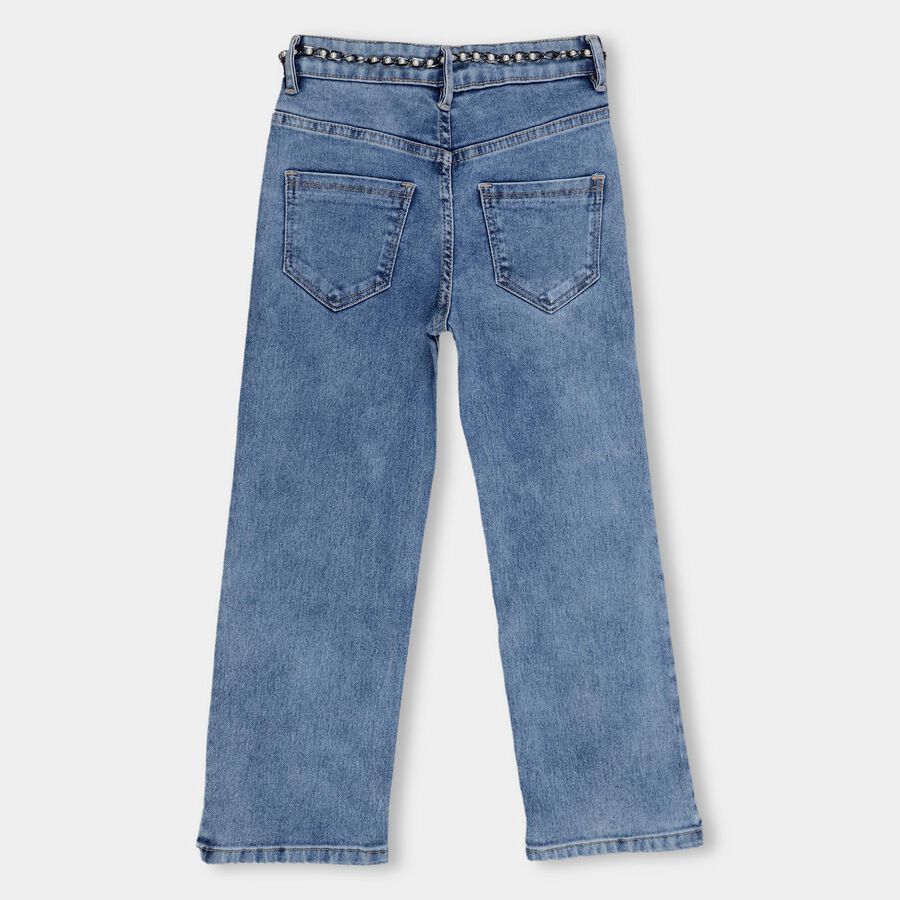 Girls' Stonewashed Blue Flared Fit Buttoned Jeans, मध्यम नीला, large image number null