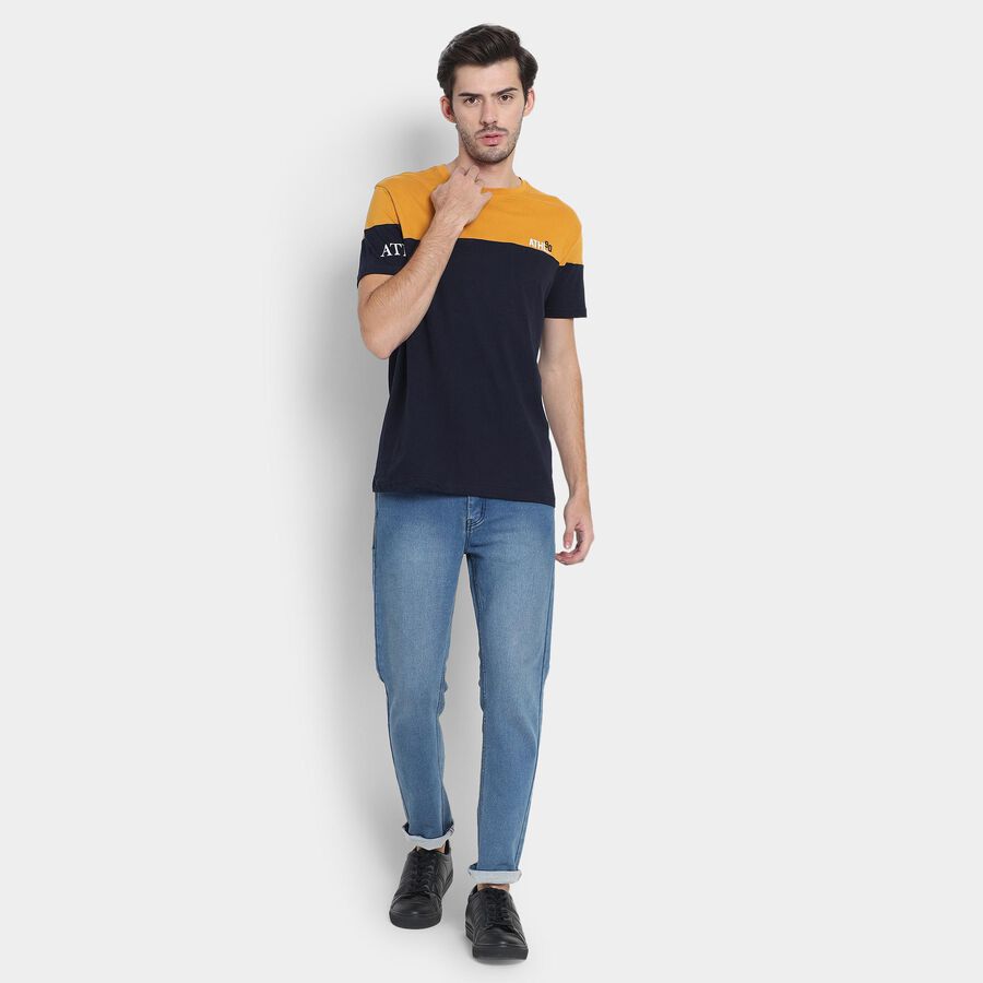 Men's 100% Cotton Round Neck Half Sleeves T-Shirt , Navy Blue, large image number null