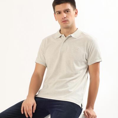 Men's Light Grey Polo Neck Casual T-Shirt
