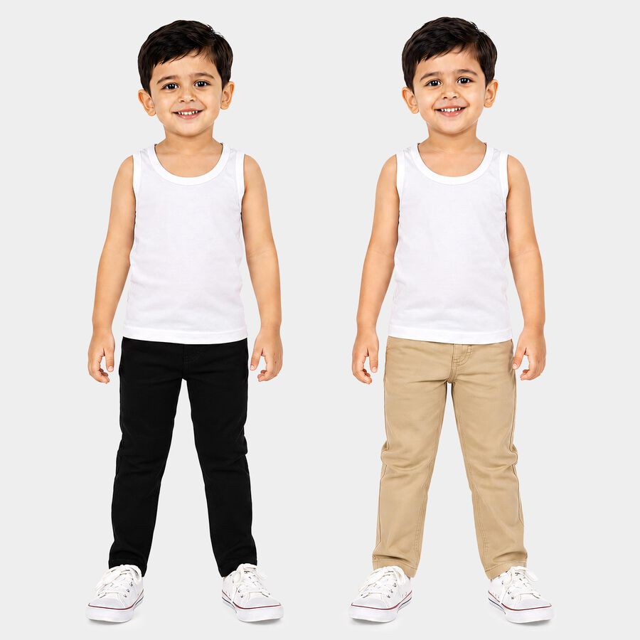 Boys White Cotton Round Neck Vest, सफ़ेद, large