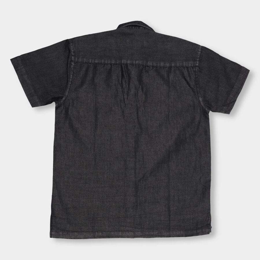 Boys' Charcoal Black Regular Collar Casual Shirt, Black, large image number null