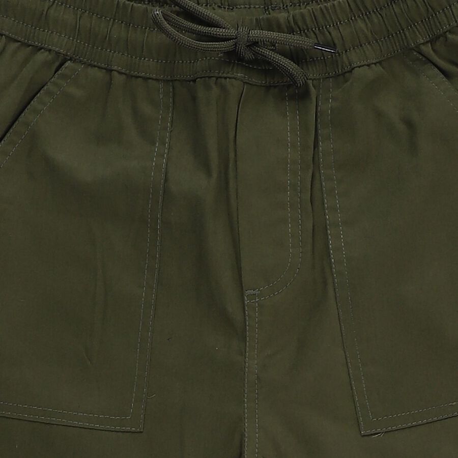 Boys' Olive Green Straight Fit Elastic Waist Trousers, ओलिव, large image number null