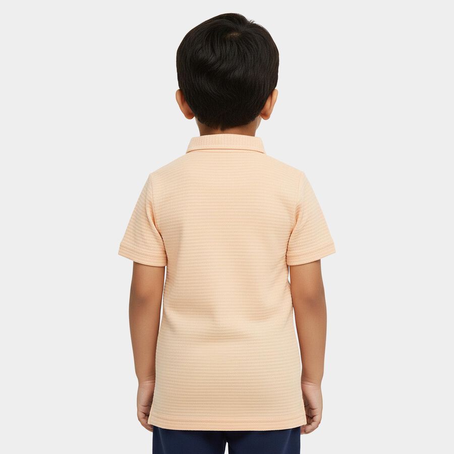 Boys' Soft Peach Cotton Polo Collar Classic T-Shirt, पीच, large