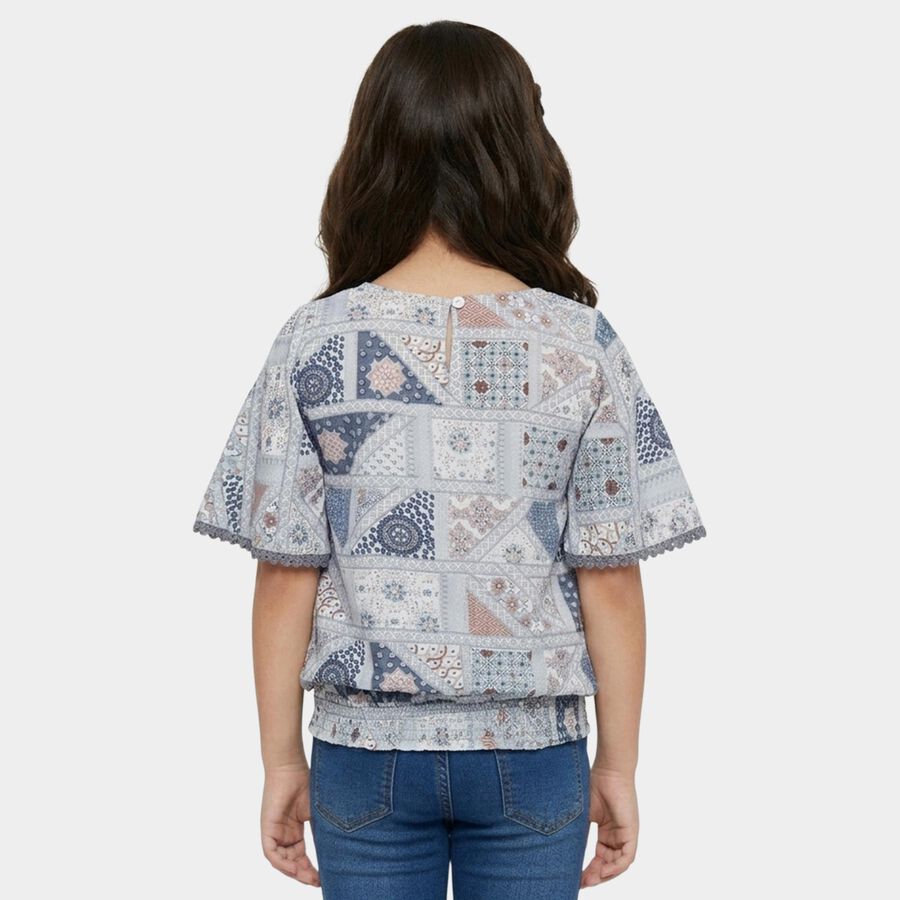 Girls Light Grey Round Neck Casual T-Shirt, Light Grey, large