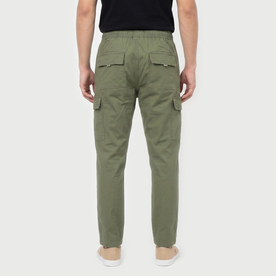 Men's Olive Green Regular Fit Cargo Jogger, गहरा हरा, large