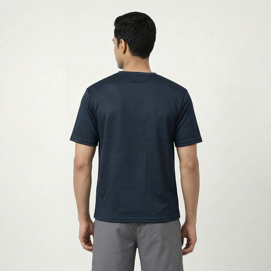 Men's Blue Round Neck Athleisure Drifit T-Shirt, टील ब्लू, large