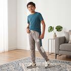 Boys Grey Jogger Fit Colorblocked Winter Pyjama, हल्का ग्रे, small